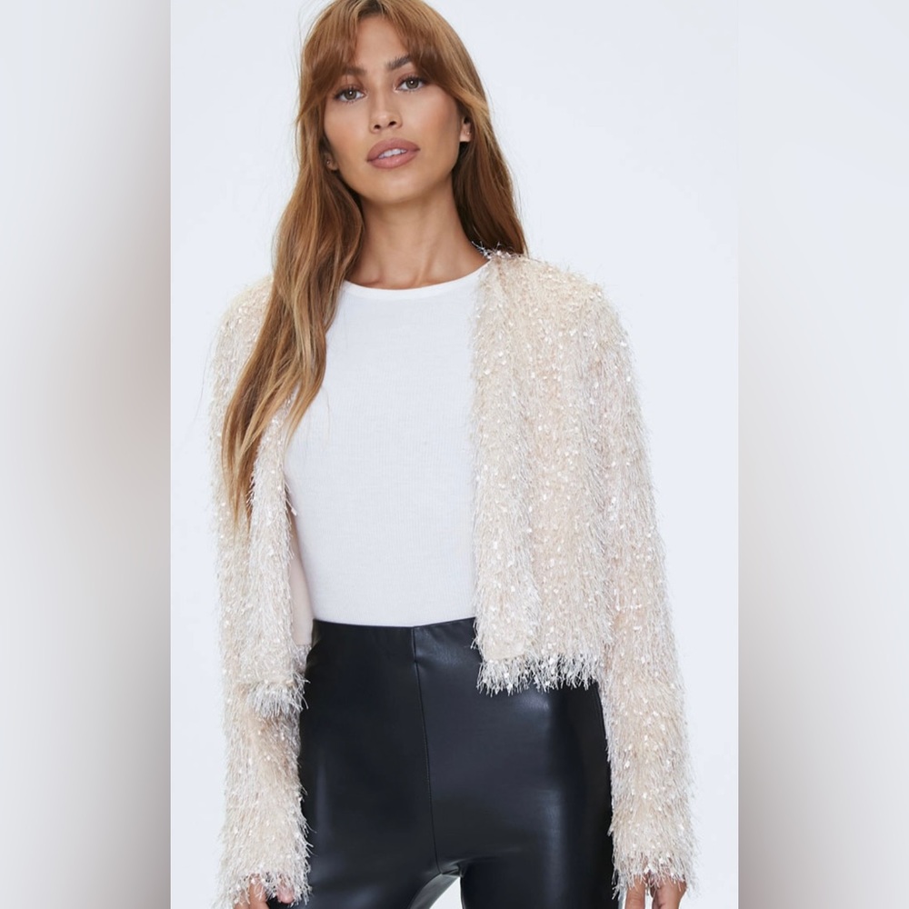 Forever 21 Contemporary Shaggy Knit Blush Pink Open Front Jacket - Size S